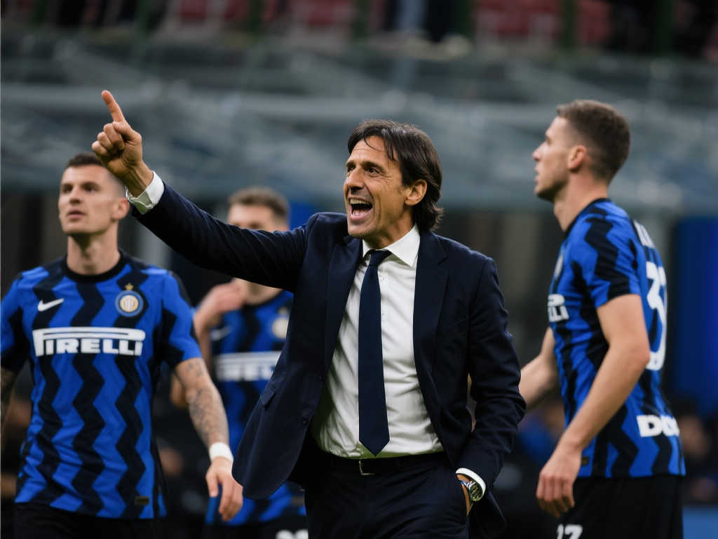 暴雨如注，西蒙尼·因扎吉边线激情指挥，激励国米将士奋战！